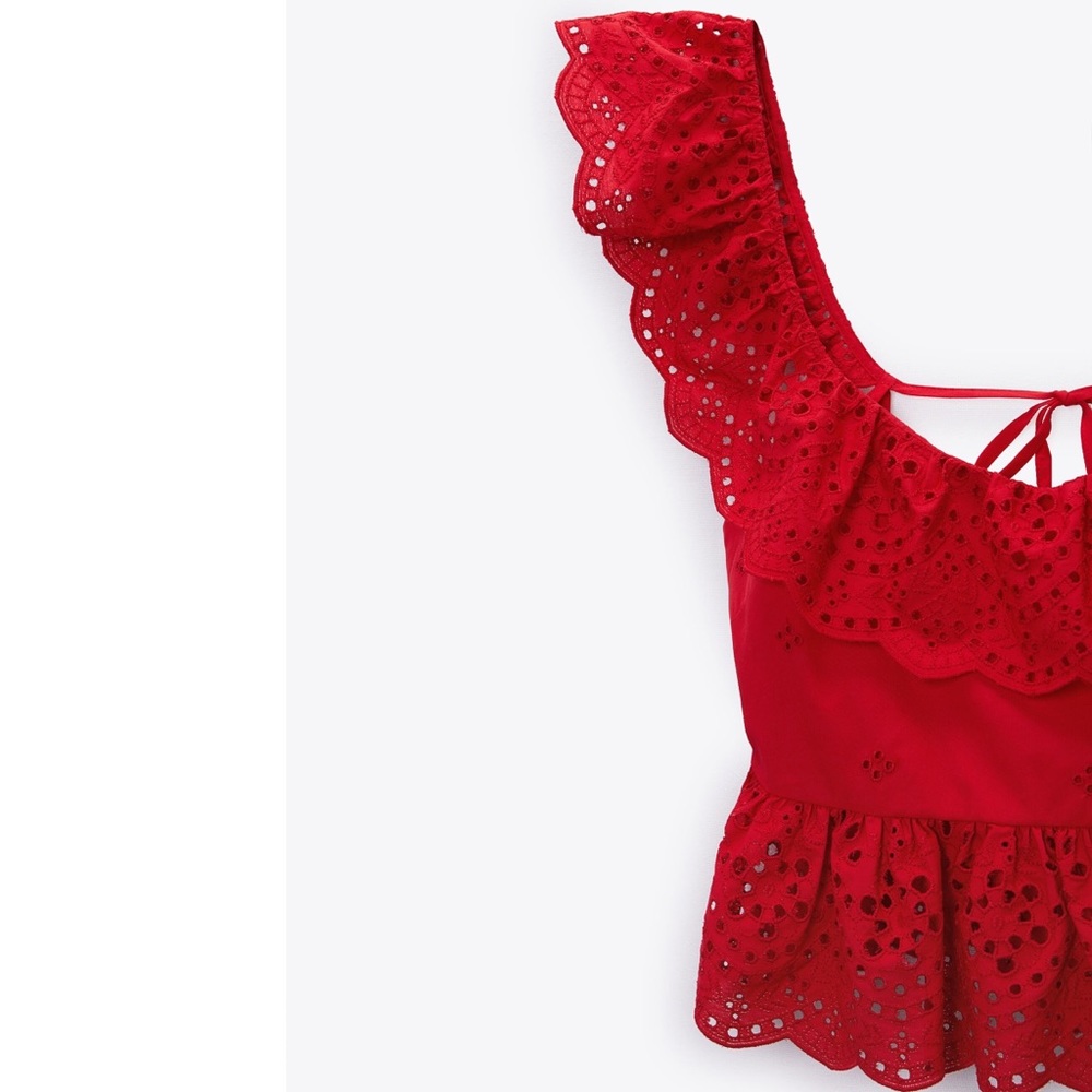 Zara Red Ruffled Crop Top - Picture 4 of 6